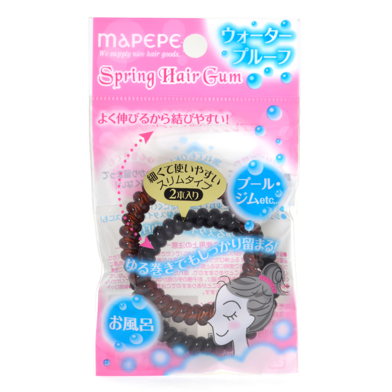 Mapepe Spring Elastic Hair Tie Slim 2Pcs Black Brown