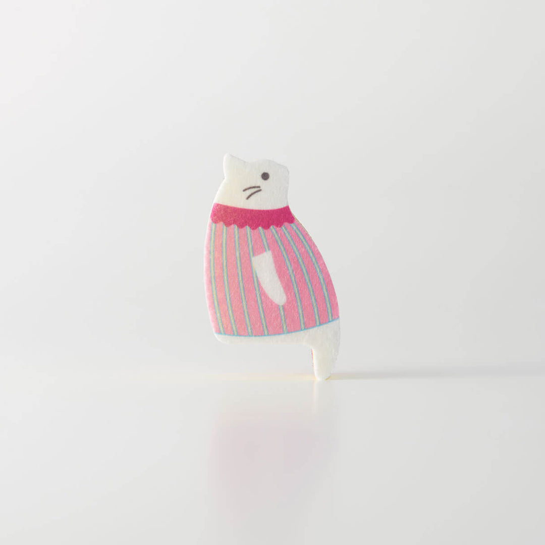 MARNA Sitting Kitty Cat Kitchen Sponge Stripe Pink